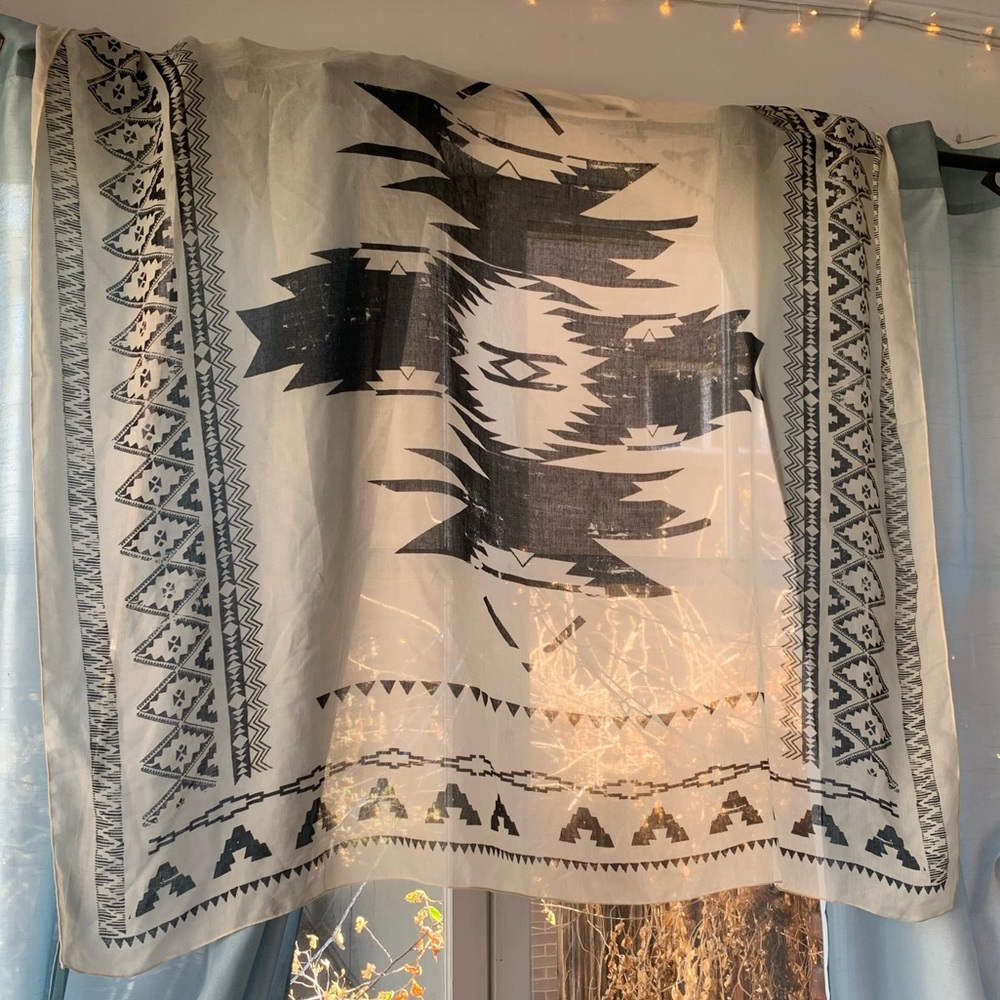 Large sheer Aztec design scarf . Unsure of brand.